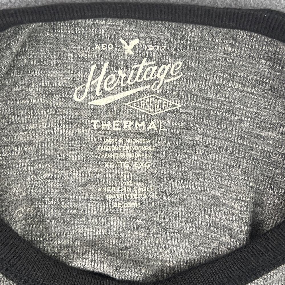 American Eagle Outfitters Thermal Shirt Men XL Gray Black Logo Crew Neck Y2K - Picture 5 of 9